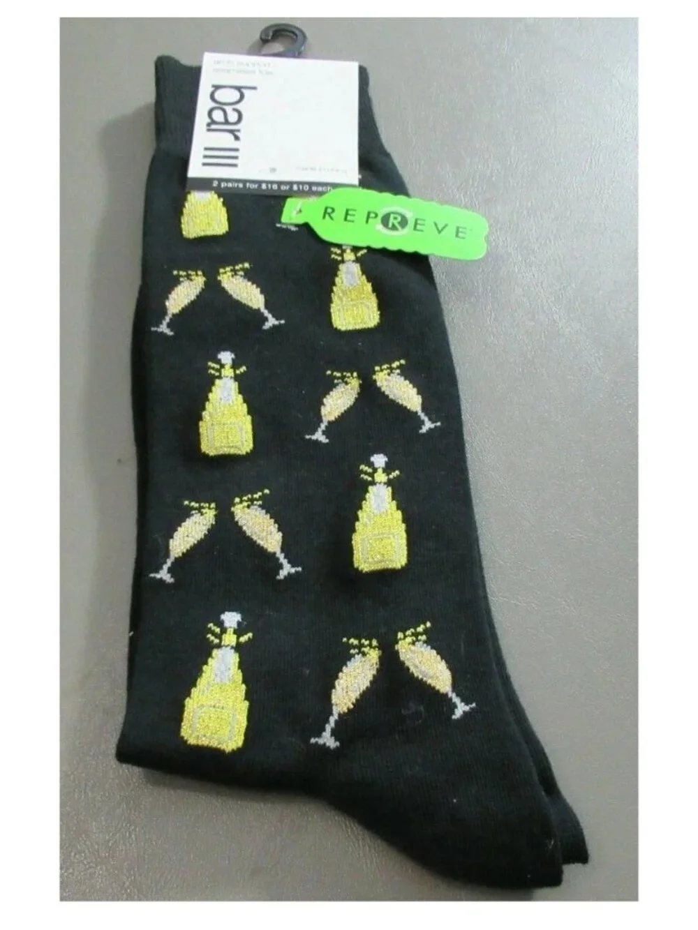 Bar III Men's 1-Pair Casual Novelty Socks, Black Champagne, Shoe Size 7-12